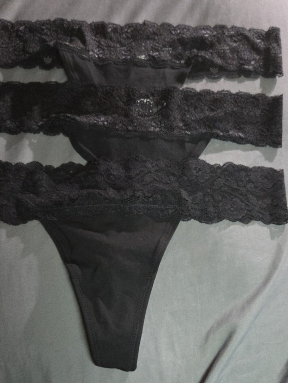 NWOT- Pact Organic-  Black Lace-Trim Thong Set (3pck)